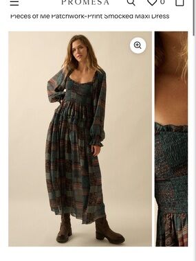 PROMESA Teal and Rust Paisley Smocked Maxi Dress